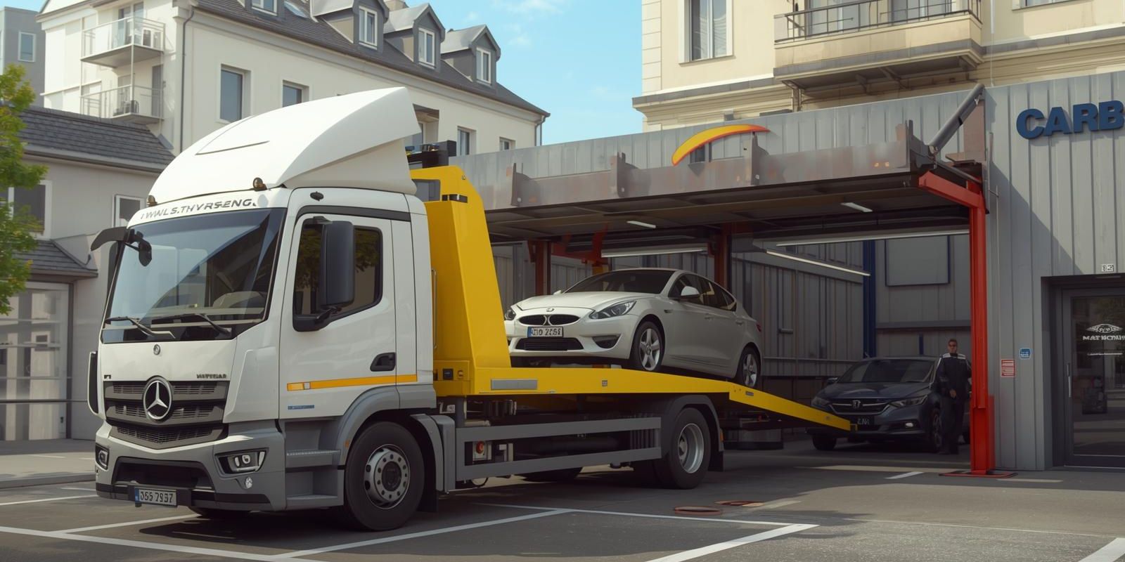 Laweta dostarczająca auto do warsztatu samochodowego – skuteczna współpraca z pomocą drogową i transport pojazdów